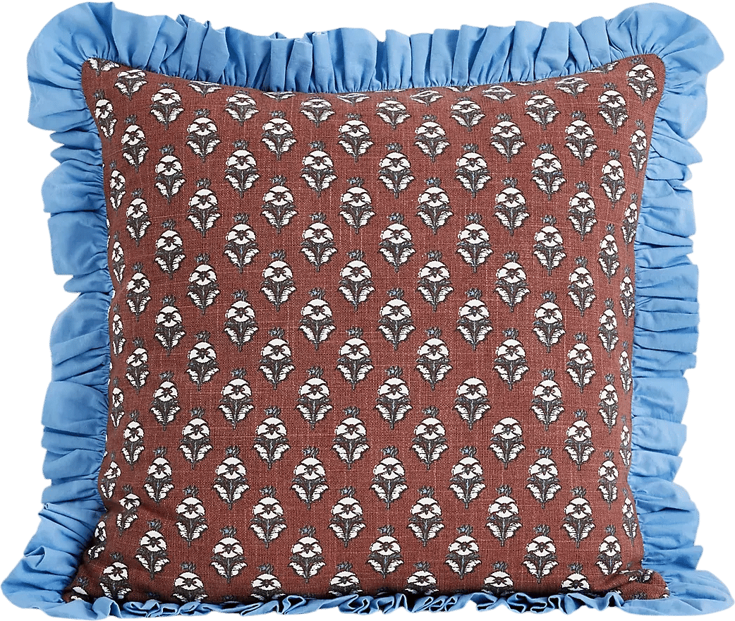 Cotton Block-Print Ruffle Pillow