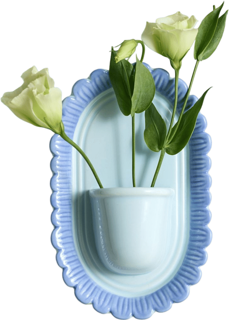 Scalloped Flower Bouquet Ceramic Wall Vase