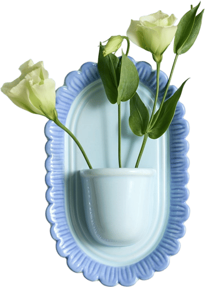 Scalloped Flower Bouquet Ceramic Wall Vase