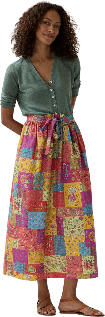 Mathilde Maxi Skirt in Multi Divali Patch Rustic Poplin