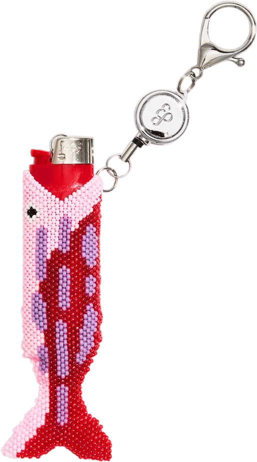 Edie Parker Retractable Lighter Keychain in Red Beaded Fish