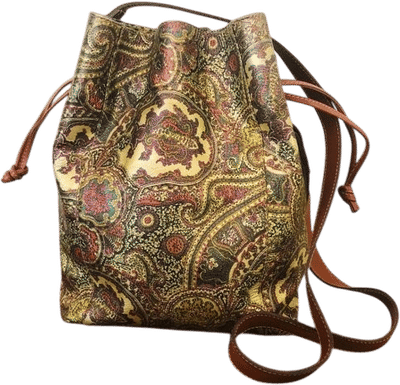 Gold Leather Paisley Cinch Shoulder Bag