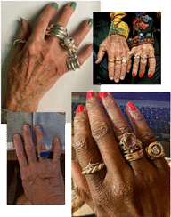 weathered hands and collection of a lifetime of rings