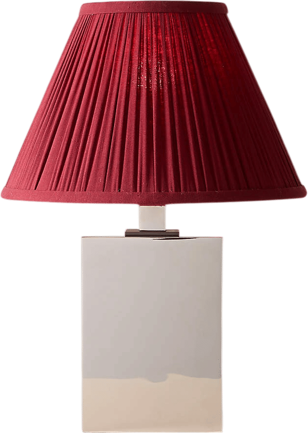 Carmichael Small Polished Nickel Table Lamp with Pleated Burgundy Shade