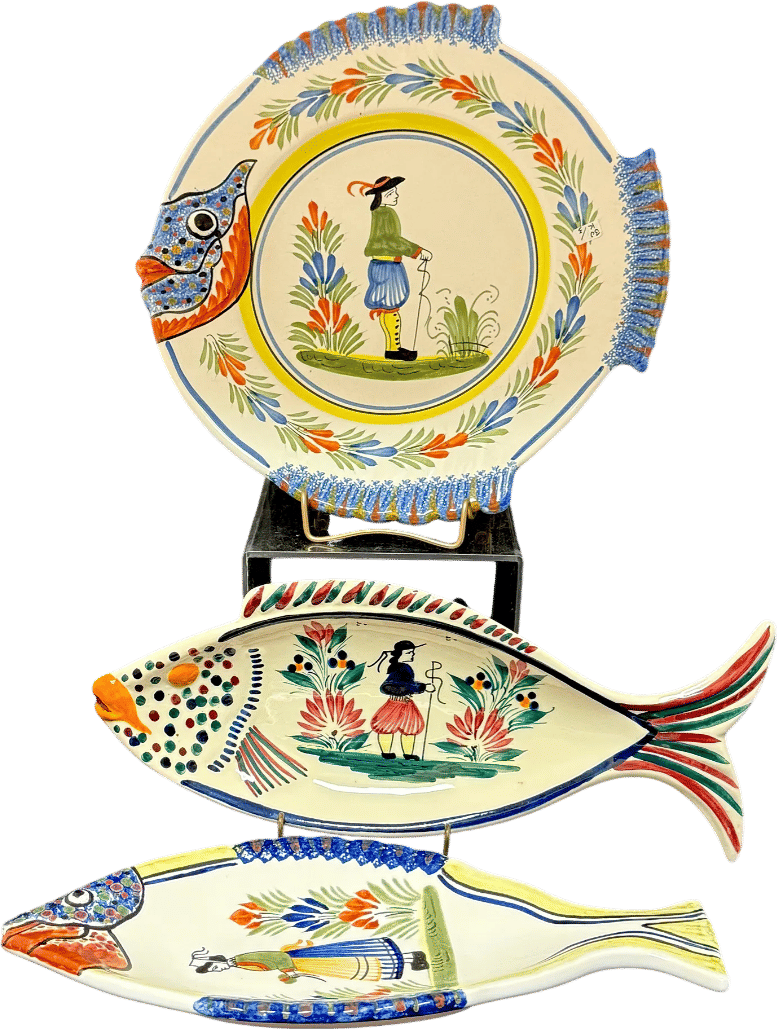 3 Quimper Fish Motif Plates