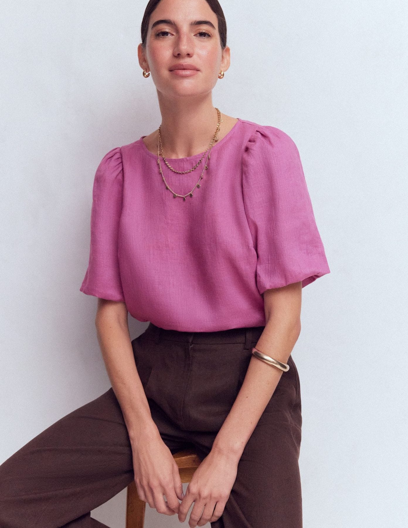 Boden Linen Puff Sleeve Top - Clover Purple