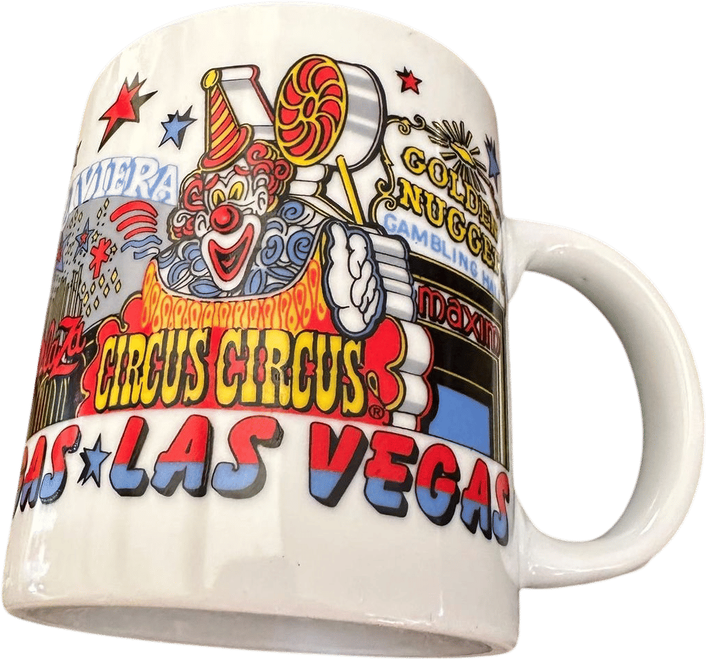 Vintage 80s LAS VEGAS MUG Souvenir Of Nevada Coffee Cup Circus Circus