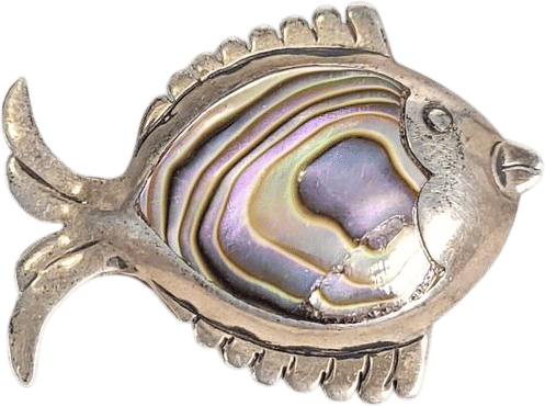 Taxco Mexico Sterling Silver Abalone Fish Brooch
