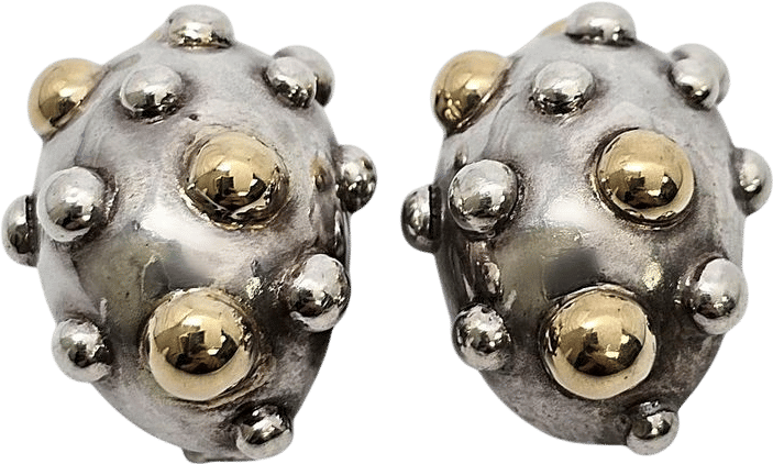 Robert Wander Winc Sterling Silver 18k Gold Accent Dots Clip-on Earrings #20914
