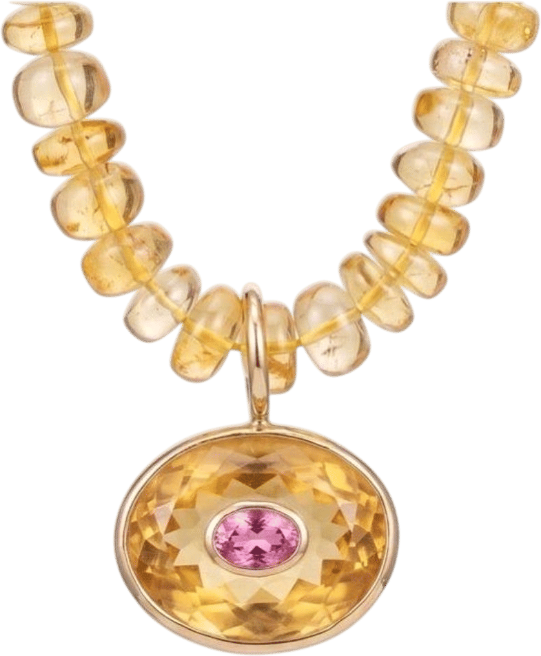 Disco Necklace Citrine, Pink Sapphire and 14k Gold