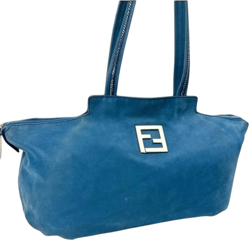 Fendi Blue Suede Nubuck Oversized Tote