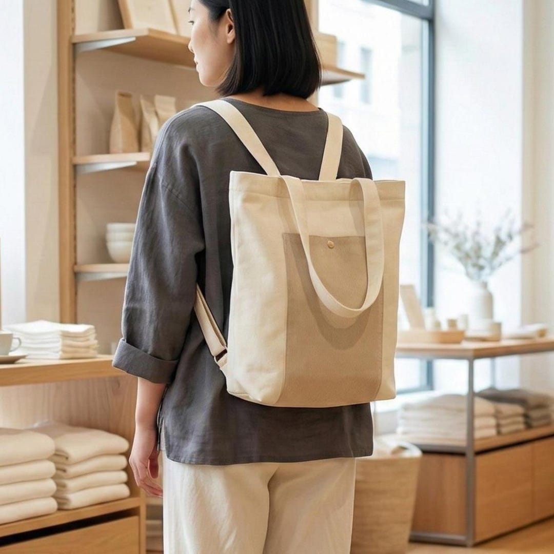 Convertible Canvas Backpack Tote Bag With Free Pouch