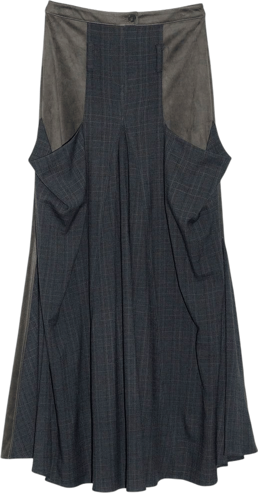 Charcoal Suede Panel Midi Skirt