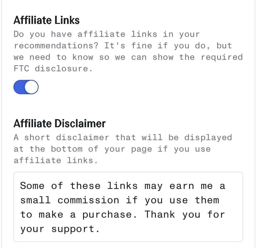 Clearer affiliate link disclaimer on app