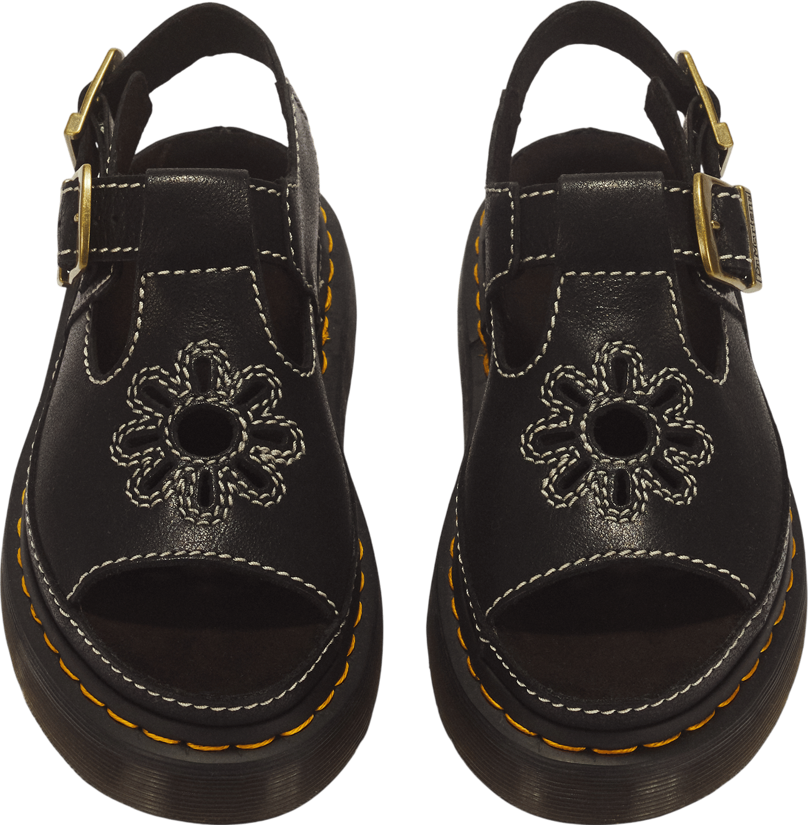 Dunnet Flower Full Grain Leather Sandals (Black)