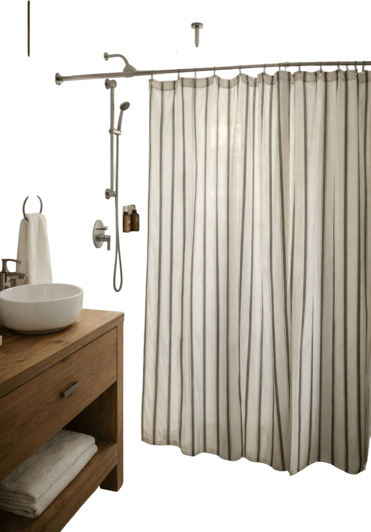 Cool Dark Taupe & Soft Cream Stripe Shower Curtain