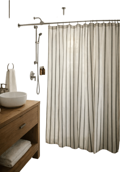 Cool Dark Taupe & Soft Cream Stripe Shower Curtain