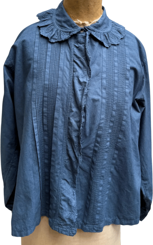 Antique French blue cotton blouse with collar