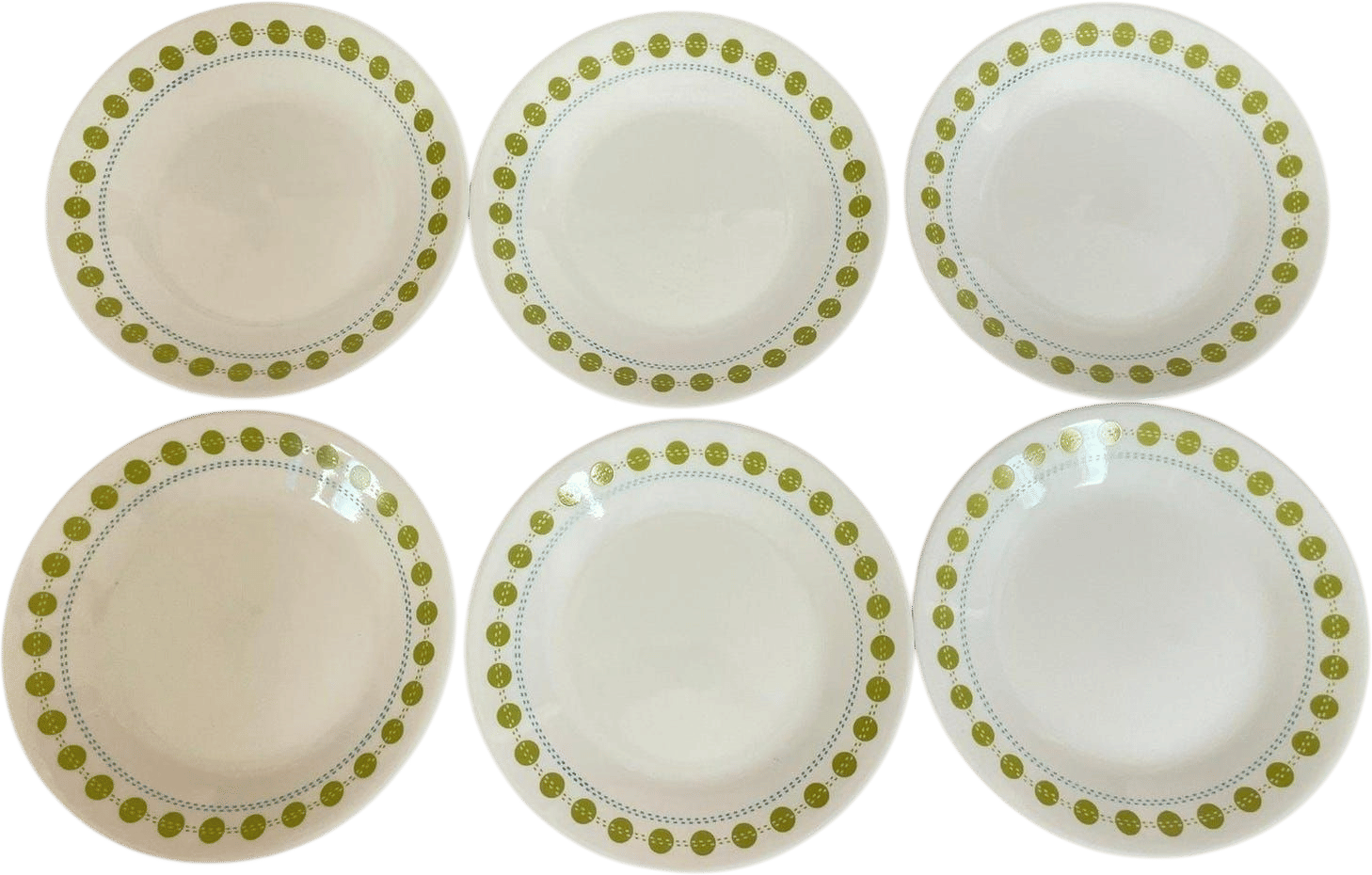 Vintage Corelle South Beach Green Dots Bread Dessert Plates (Set of 6)