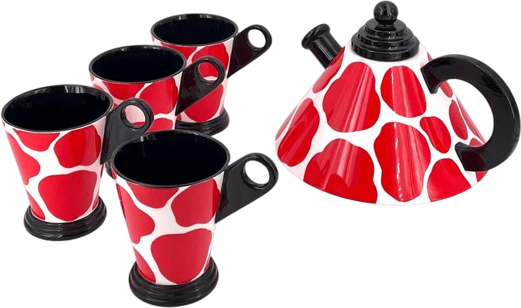 Memphis Postmodern Porcelain Teapot and Cups by Fitz and Floyd, 1985