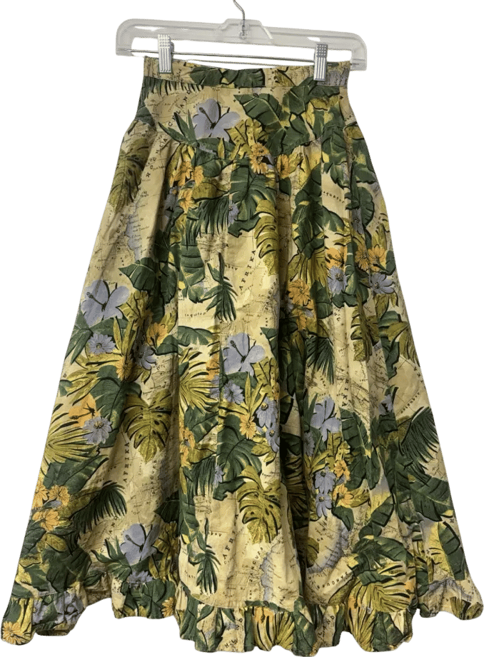 Vintage Map and Flora Skirt with Ruffled Hem
