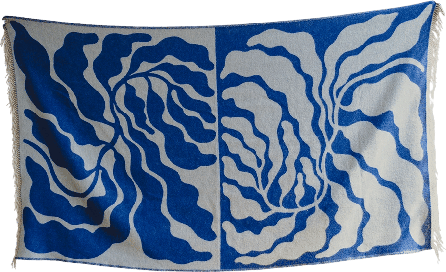 Fine Little Day Leaves Large Wool Blanket, Blue/White