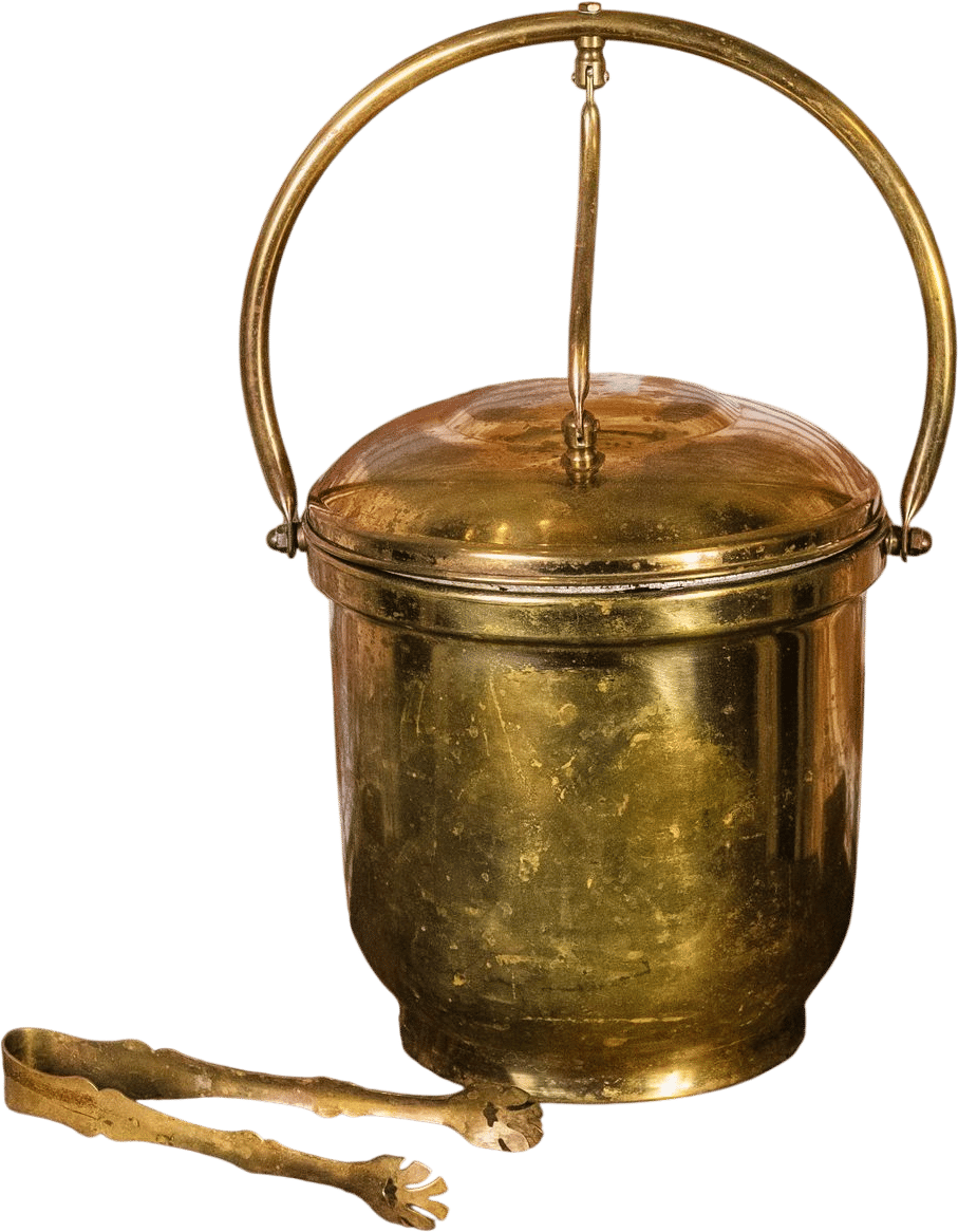 Vintage Brass Levered Ice Bucket with Tongs