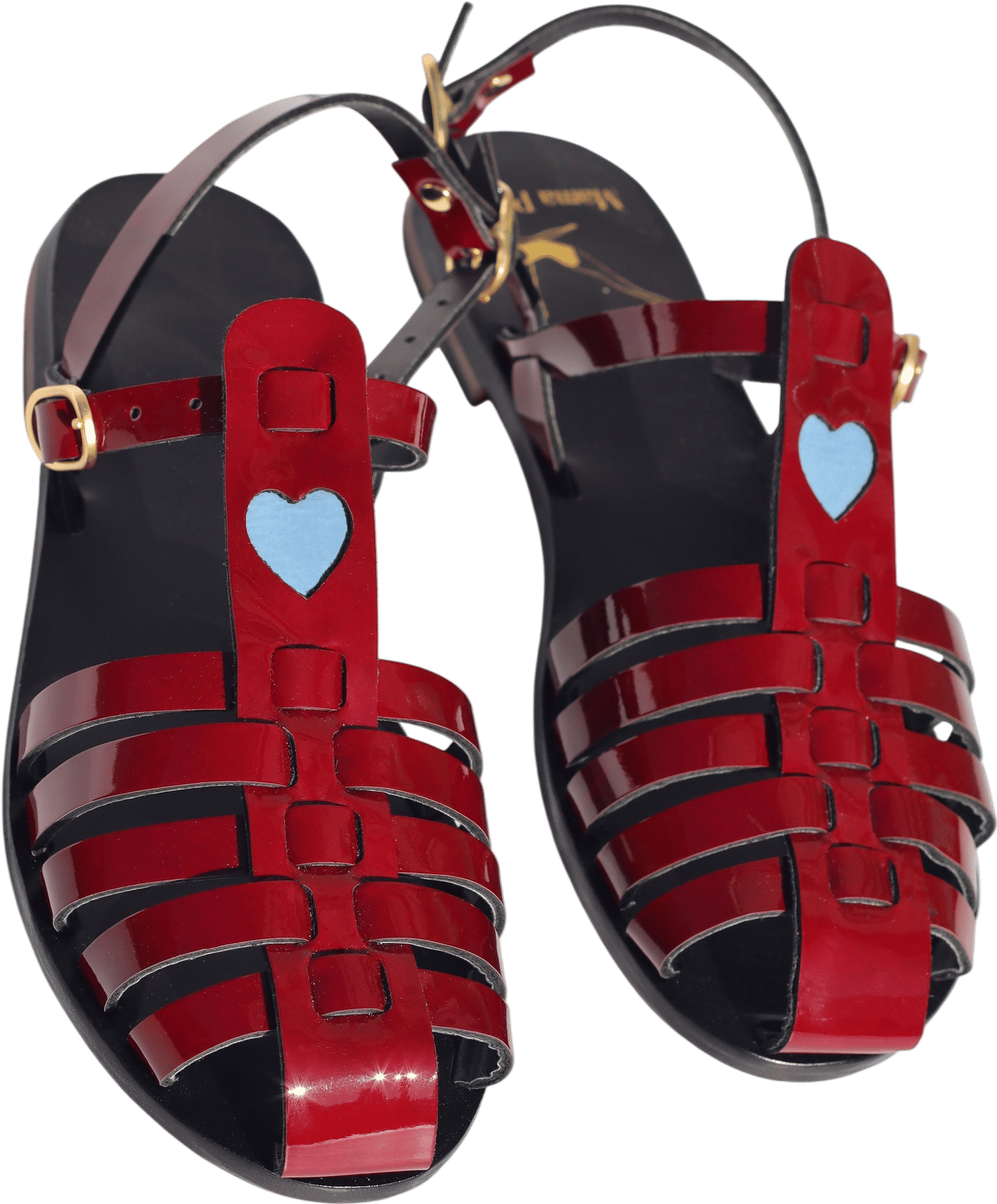 Glossy Burgundy & Blue Heart Sandals