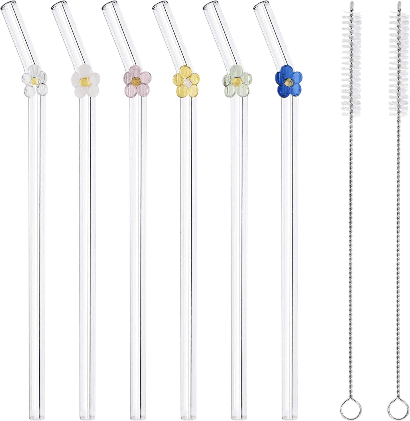 Reusable Glass Straws with Flower Details