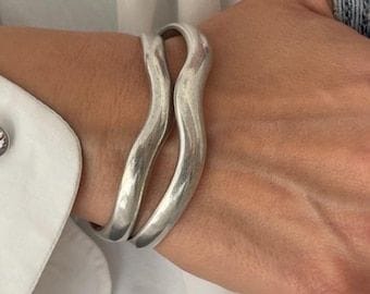 Wavy Antique Silver Open Cuff Bracelet
