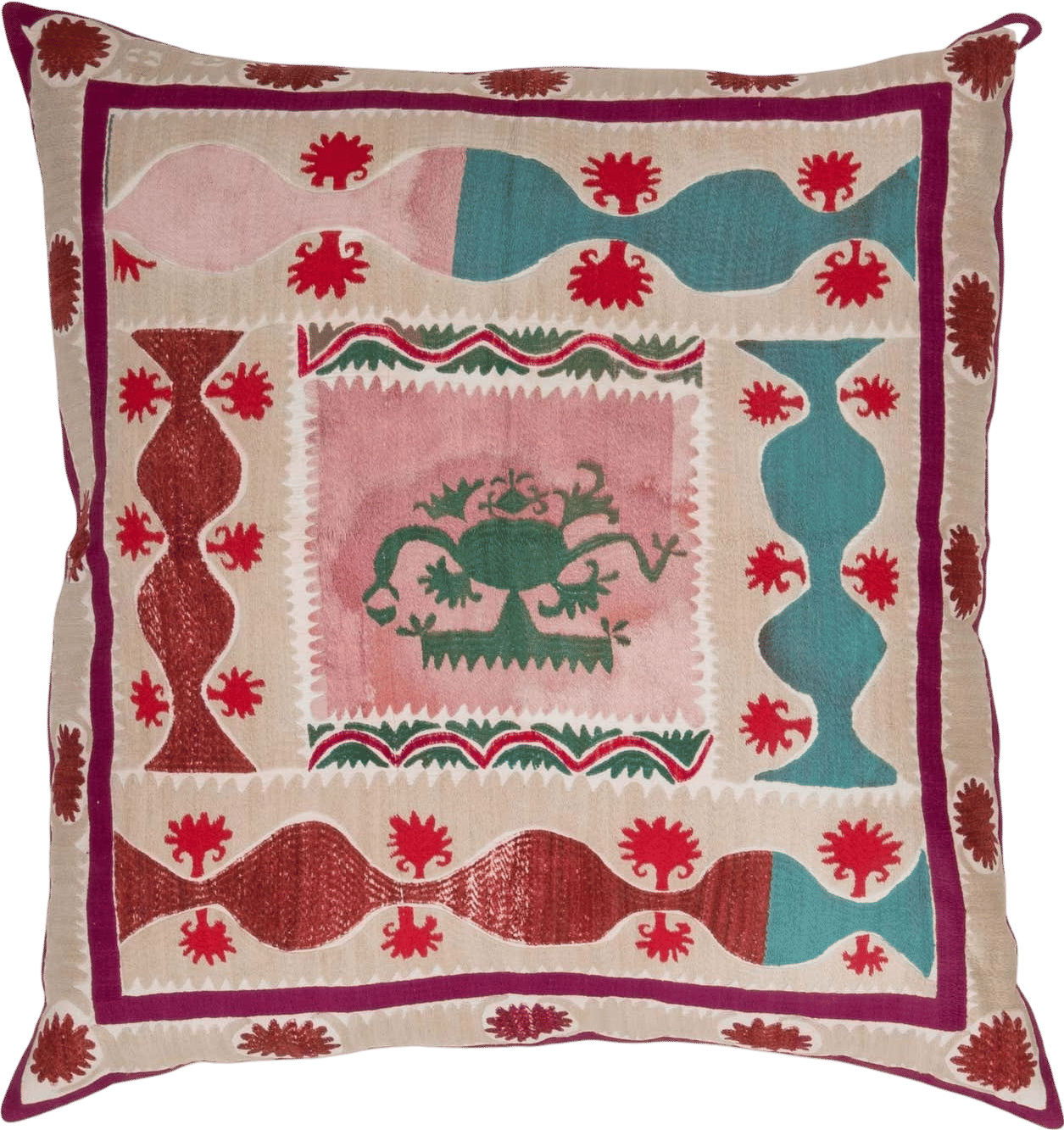 Giant Floor Cushion Made from a Vintage Uzbek Suzani