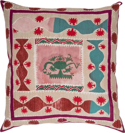 Giant Floor Cushion Made from a Vintage Uzbek Suzani