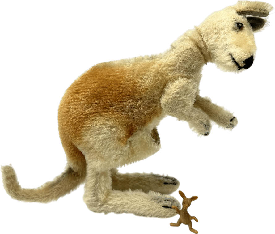 Vintage Steiff Kangaroo with Joey – Mohair Plush, Jointed Arms & Neck – 1950s German Toy