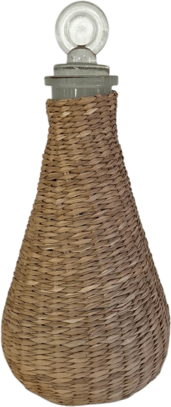 Vintage Wicker Wrapped Bottle with Glass Stopper