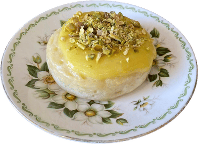 Crumpet with Lemon Curd and Toasted Pistachios