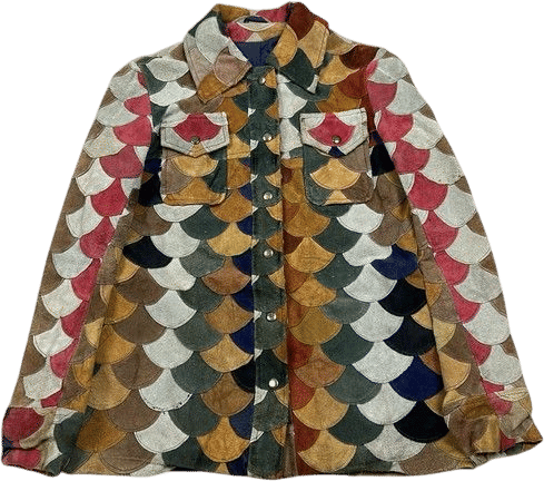 Vintage 70s Suede Leather Multicolor Fish Scale Patchwork Mod Jacket Womens 12