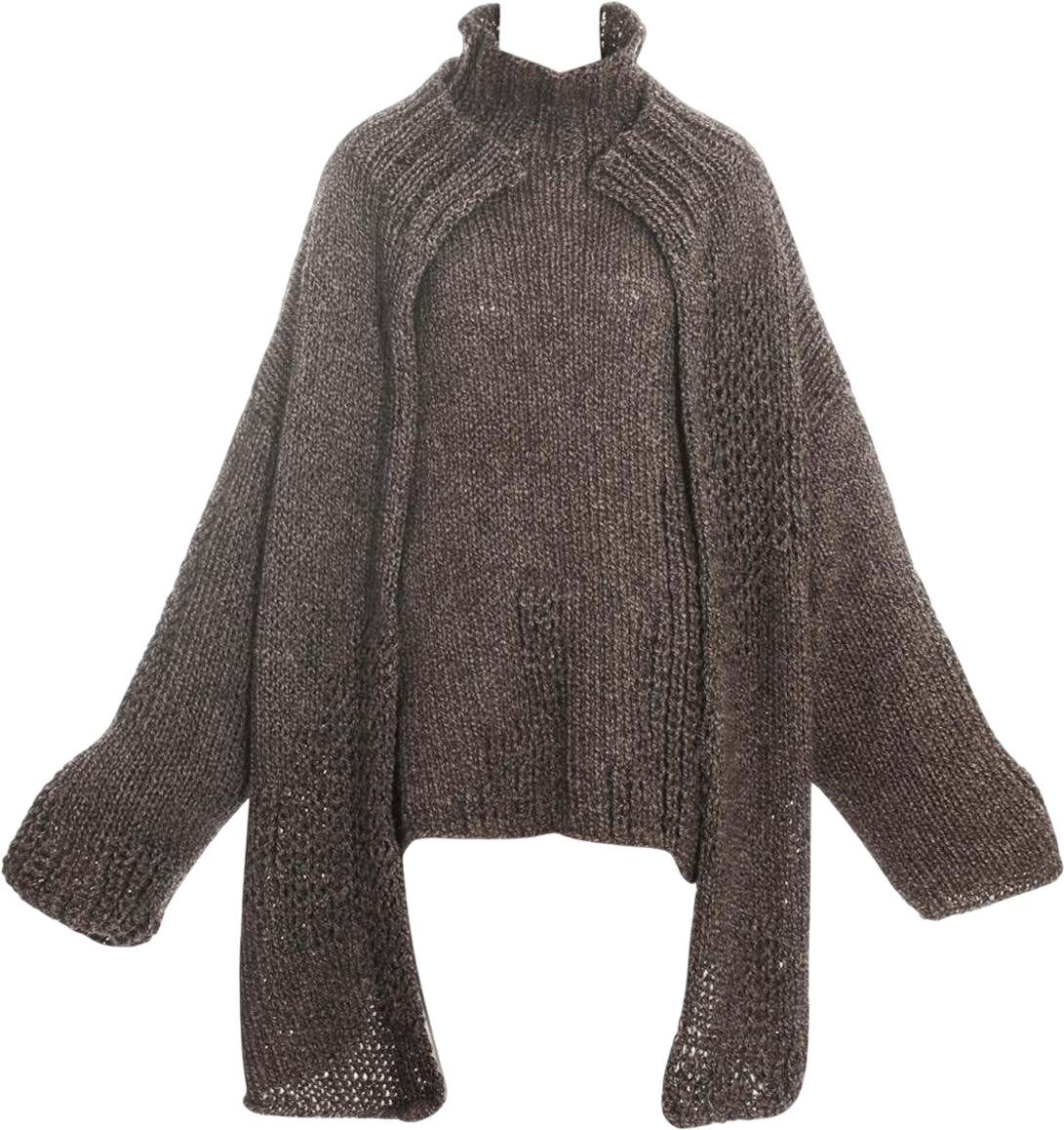 Yohji Yamamoto brown knitted wool oversized cardigan and sweater, fw 1984