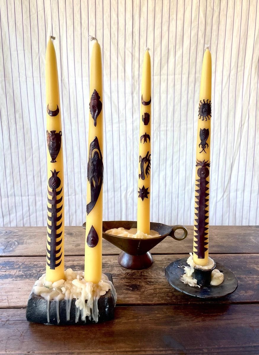 Earthen Copper Adorned Beeswax Tapers