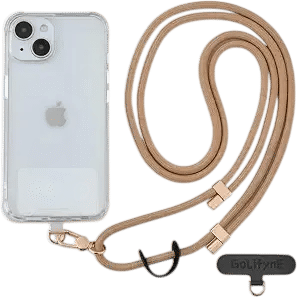 Phone Lanyard Crossbody with Leather Loop - Apricot