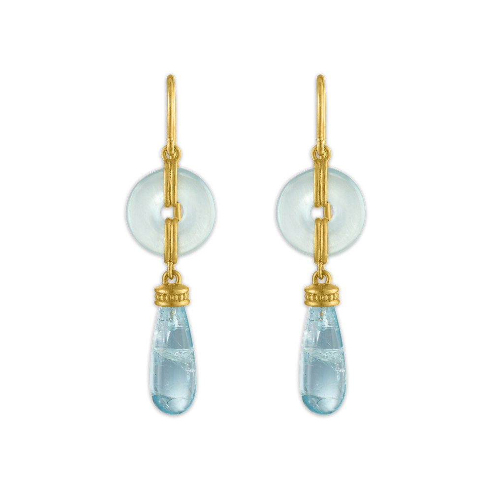 Prounis Jewelry Small Aquamarine Discus Drop Earrings