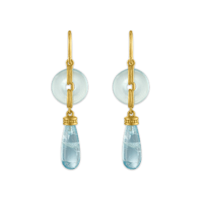 Small Aquamarine Discus Drop Earrings