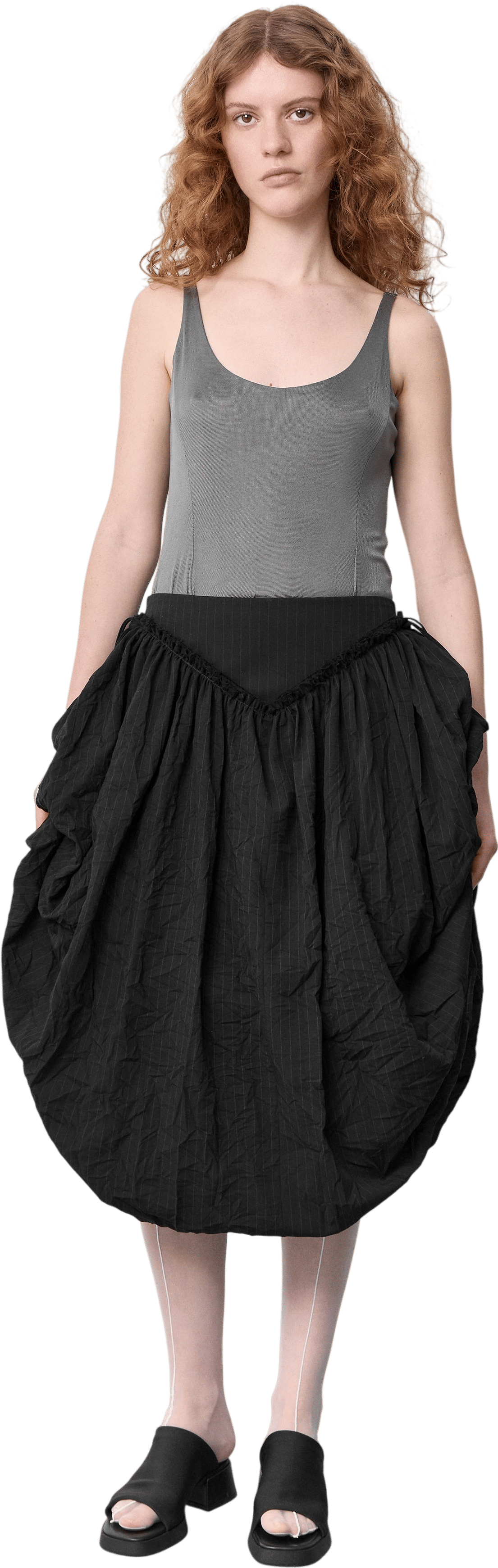 Bronte Skirt (Black Crinkled Pinstripe)
