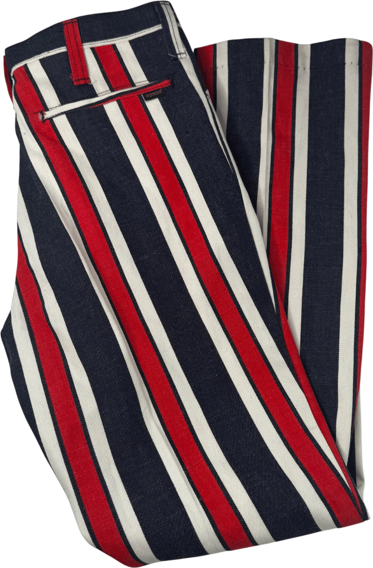 Vintage 1960-1970 Permanent Press Striped Flared Red Blue Pants 28 x 29