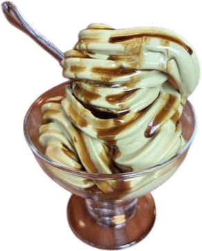 Matcha Soft Serve with Brown Sugar Sauce and Cornflakes