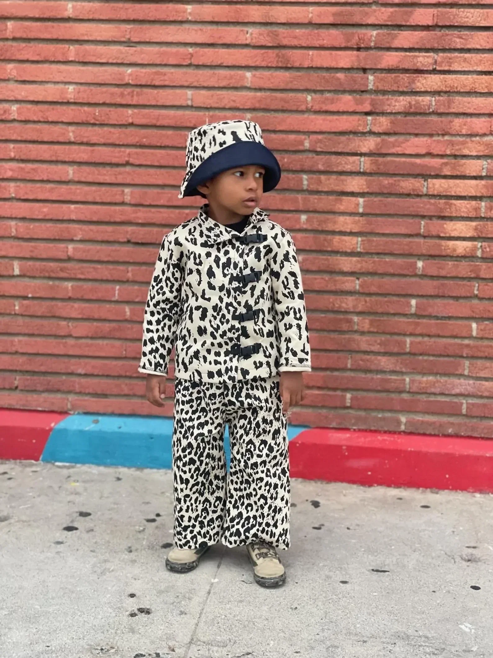 Cheetah Print Denim Set with Matching Reversible Hat