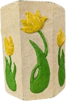 Vintage 1960s Paper Mache Yellow Tulips Waste Basket