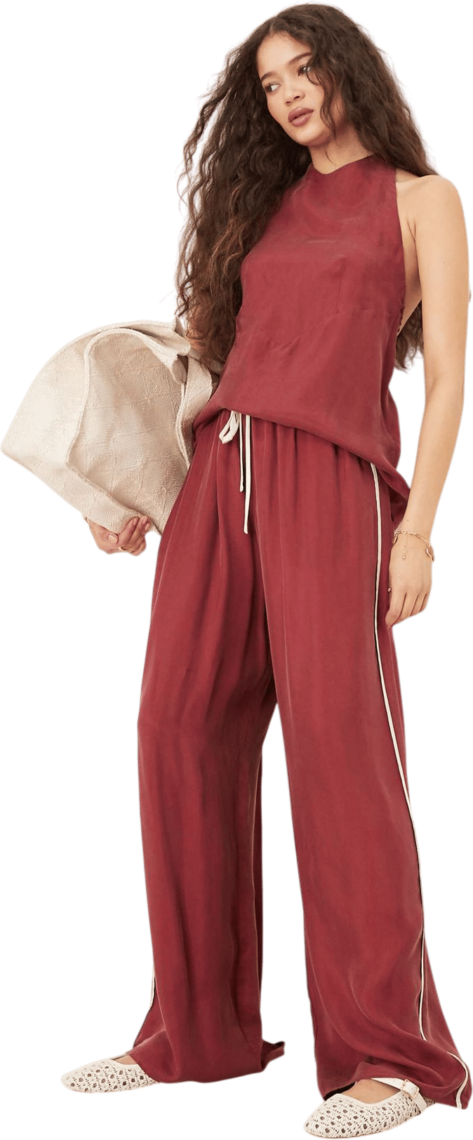 Wide Leg Trousers with Side Stripe
