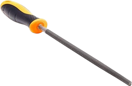 FINDER Bastard Cut Mill File, 8" Inch Round File with High Carbon Hardened Steel, Ergonomic Grip, Plastic Handle, Hand File for Deburring and Removing Material Ideal for Wood, Metal, Plastic