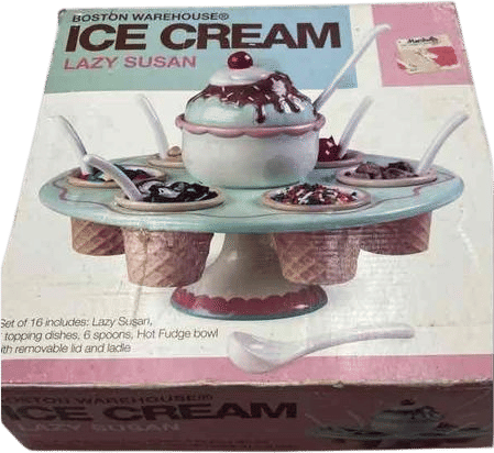 Boston Warehouse Multicolor Ice Cream Lazy Susan Serving Display 16 Pieces Set