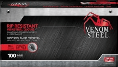 Venom Steel Industrial Nitrile Gloves, 6 mil, 2 Layer Rip Resistant, One Size Fits Most, 100 Count